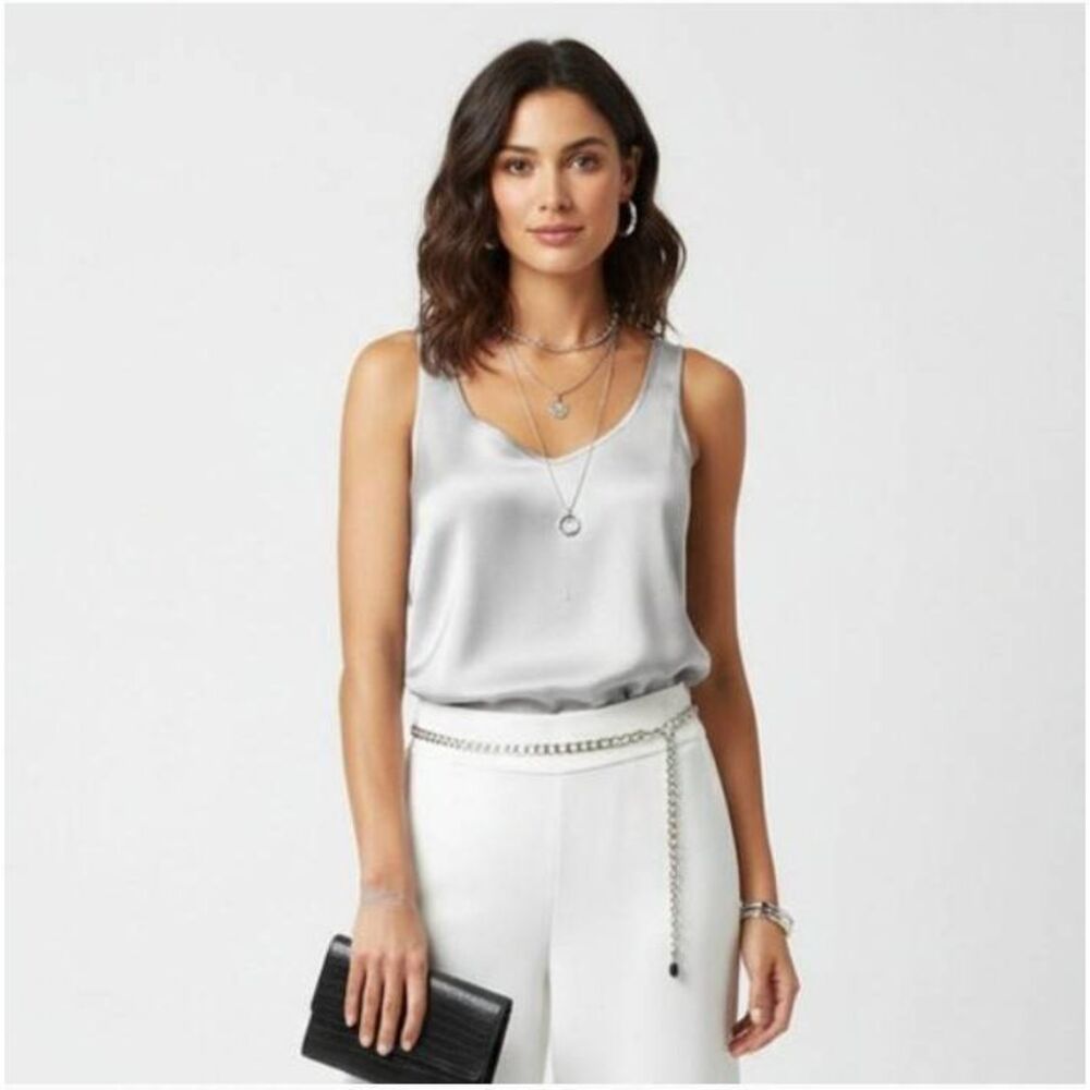 NWT pj Harlow laura satin silver tank top blouse size small racer back flowy cas